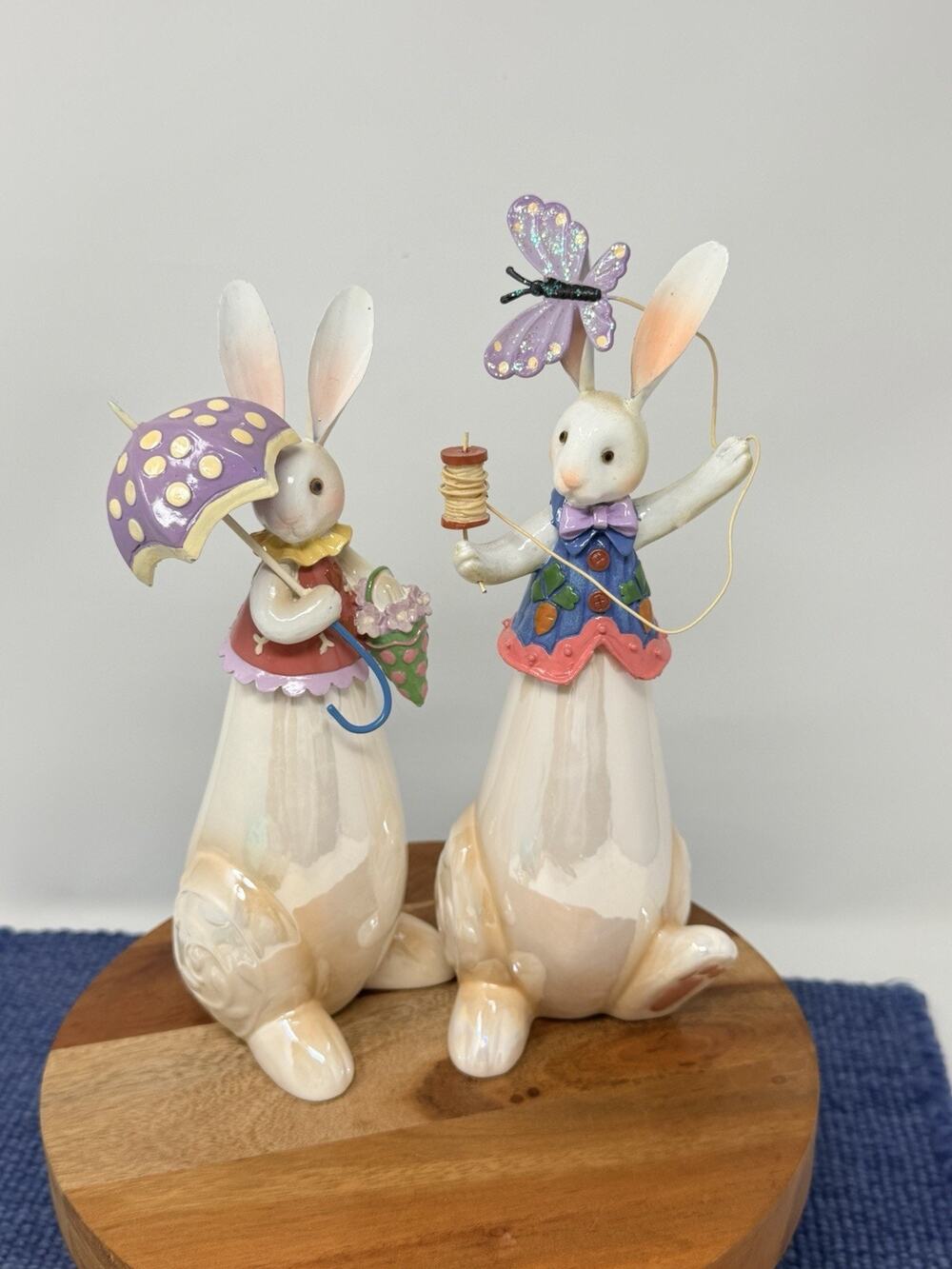 Pacific Rim Easter Bunny Figurines Lady & Gentleman Kite Butterfly Spring 8"